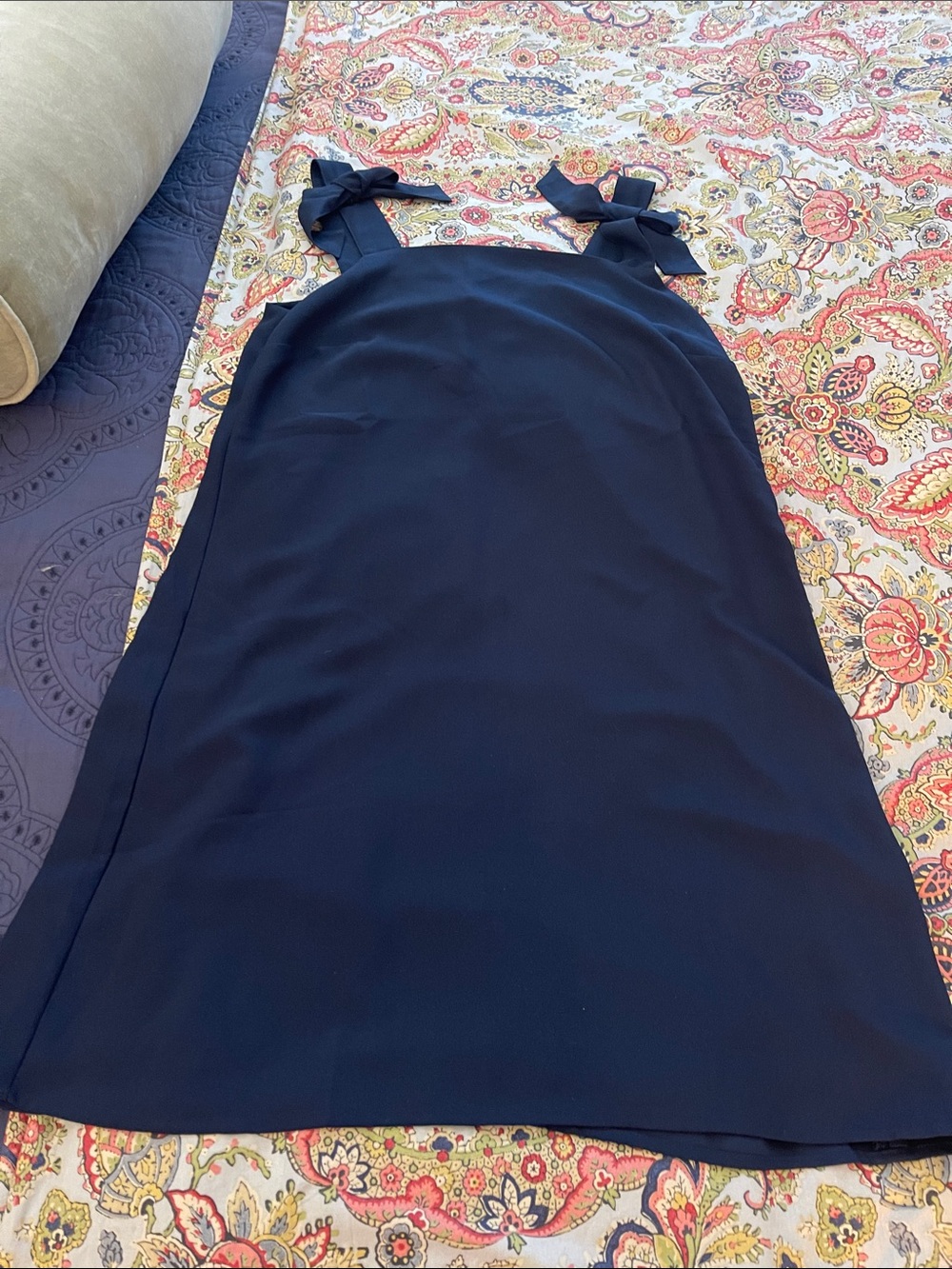 Navy Bow Strap Shift Dress